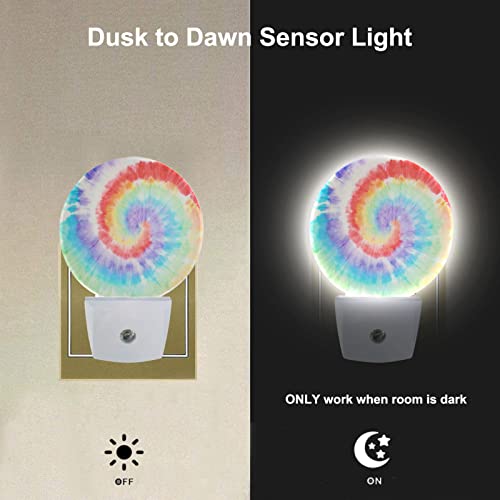 Image of EKOBLA Tie Dye Night Light, Rainbow Spiral Colorful Night Lights Plug Into Wall with Auto Sensor for Bedroom and Bathroom