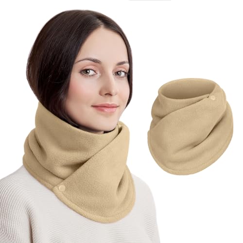 Figarge Winter Halswärmer, dicker Fleece Shaker Schal mit Doppelschnalle, Kragen Schal für Frauen, Schal Snood, Warmer Halswärmer, Mode-Accessoire Für Alle Anlässe (Khaki)