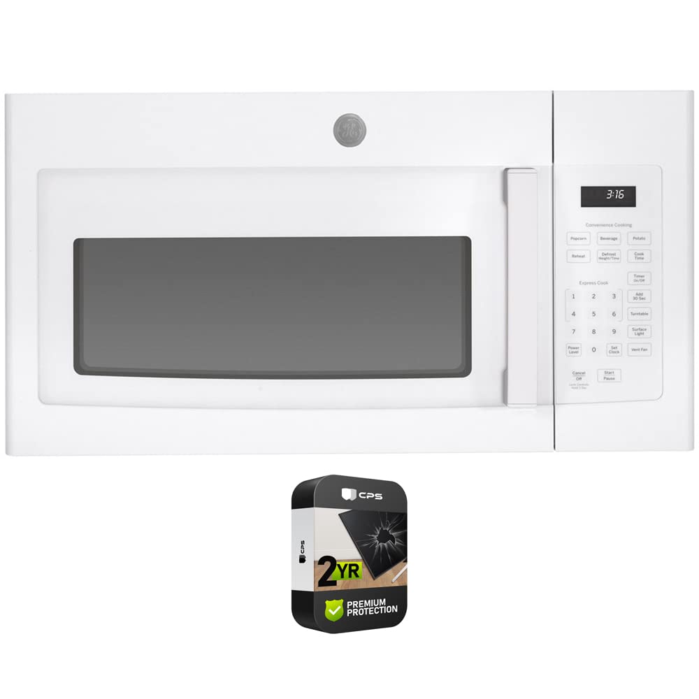 GE JVM3160DFWW 1 6 Cu Ft Over-the-Range Microwave Oven White Bundle with Premium 2 YR CPS Enhanced Protection