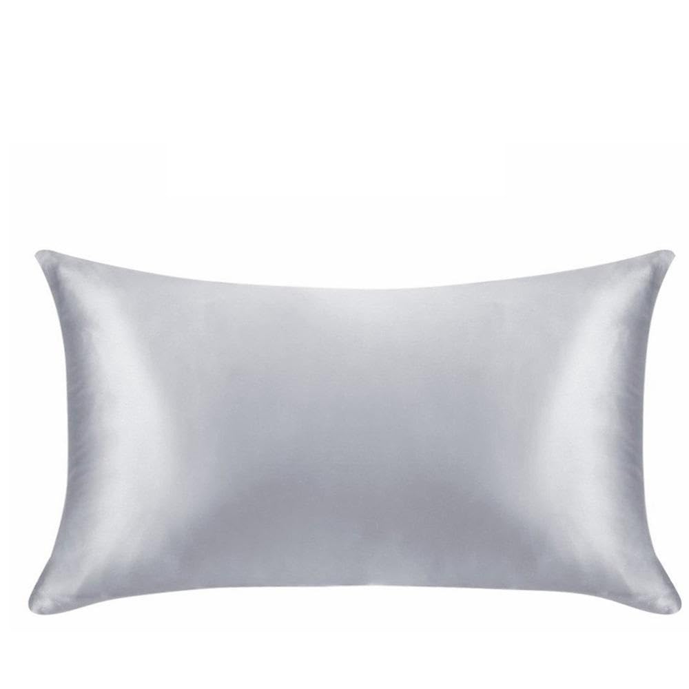 Fundas de Almohada de Seda, Funda De Almohada Seda Tamaño Puro Cremallera Oculta Sueño Cabello Piel Salud, Multicolor, Reina Estándar(Light Grey,Standard)