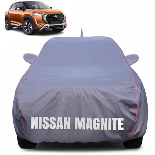 Image of 100% Waterproof Car Body Cover for Nissan Magnite with Mirror Pocket (Heat & UV Resistant, Triple Stitched, Soft Lining, Bottom Elastic & Piping) Grey