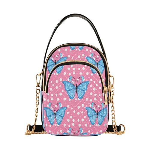 Blue Butterflies Shoulder Bags for Women Retro Classic Handbag Purse Small Purses with Chain