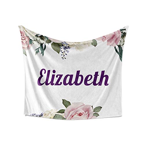 Elizabeth Blanket - Personalized Plush Fleece Flower Throw with Name, Custom Soft Cozy Warm Blanket, Customized Birthday, Holiday Present Idea, 50x60 Inches