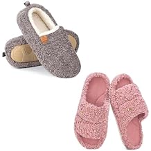 EverFoams Womens Set of 2 Pairs - Womens Soft Full Slippers Size 7-8, Grey - Womens Open-toe Slippers Size 7-8, Blush Pink