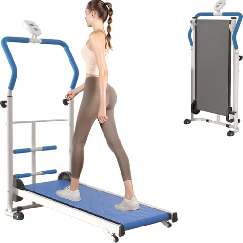 Image of Portable Folding Walking Pad Treadmill with Incline & Handle Bar - Compact Manual Running Machine for Home, Small Spaces, Kids, Adults & Seniors