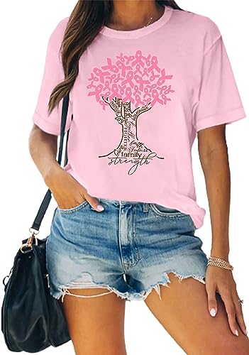 Breast Cancer Shirts for Women Breast Cancer Awareness Shirt Pink Ribbon Tree T-Shirts Cancer Support Short Sleeve Tops2