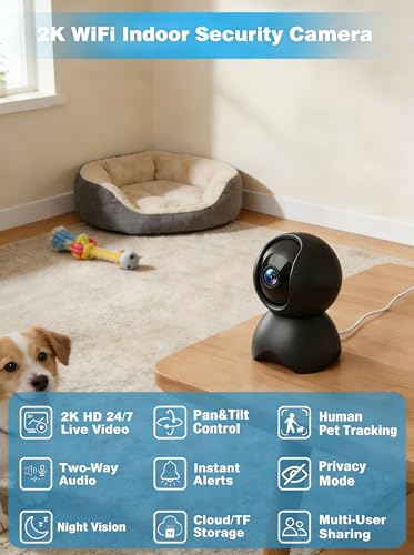 Caméras de sécurité d'intérieur 2K anti-angles morts avec vision nocturne et application smartphone - 3