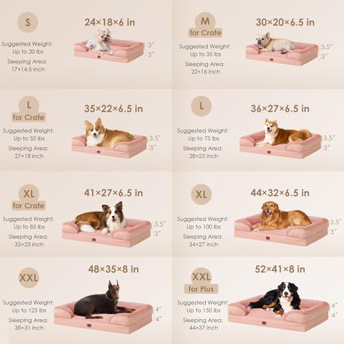Image of EHEYCIGA Orthopedic Dog Beds for Large Dogs, Waterproof Memory Foam Large Dog Bed with Sides, Non-Slip Bottom and Egg-Crate Foam Pet Couch Bed with Washable Removable Cover, Dusty Pink