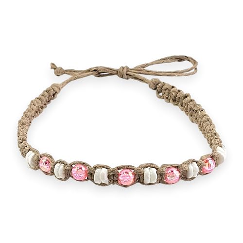 BlueRica Hemp Anklet with Puka Shells & Glowbeads