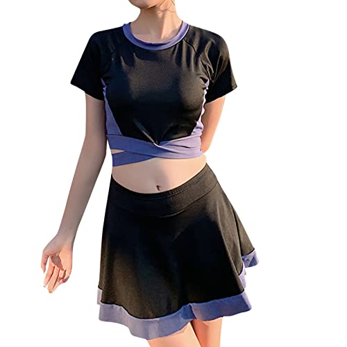 Bañador Palabra De Compatible with Honor Mujer Traje de baño de Cuello Redondo de Moda para Mujer Traje de baño de Aguas Termales con Falda Delgada pequeña Bikini Bordado (Grey, One Size)