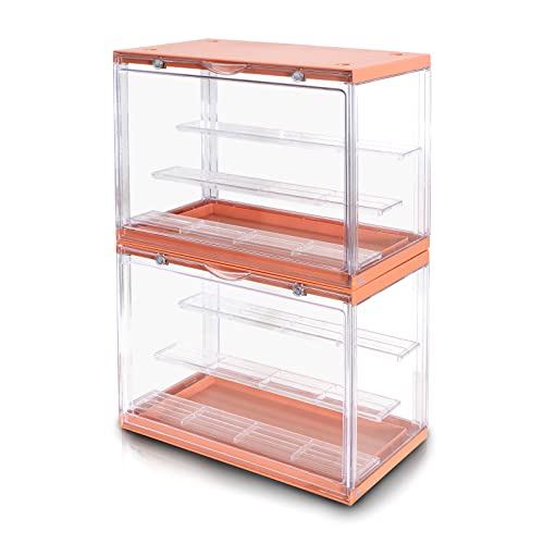 Vetrina in Acrilico trasparente; Multi step per collezione Lego, Statuine, Modellini; Box Espositore Gadget, Action Figure Organizzatore oggetti da collezione; (Arancione, Set da 2 (17*30*23CM))