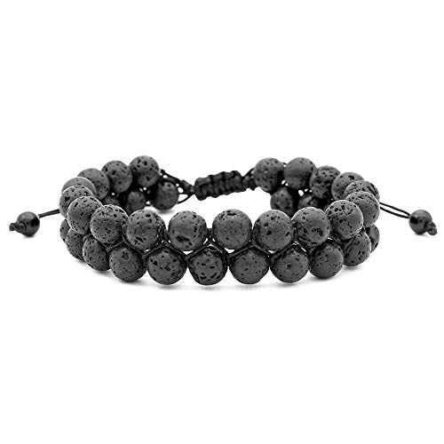 aSulis Men Women 8mm Lava Rock Diffuser Bracelet Elastic Natural Stone Yoga Beads Bracelet Bangle (Double Lava)
