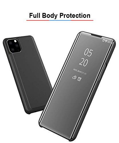 Shinetop Iphone 6 6S Case, Smart Clear View Window Electroplate Plating Stand Pc Mirror Flip Folio Case Cover Ultra Slim Thin Full Body Protective Case For Iphone 6 6S 4.7 Inch With Kickstand-Black #TOP5