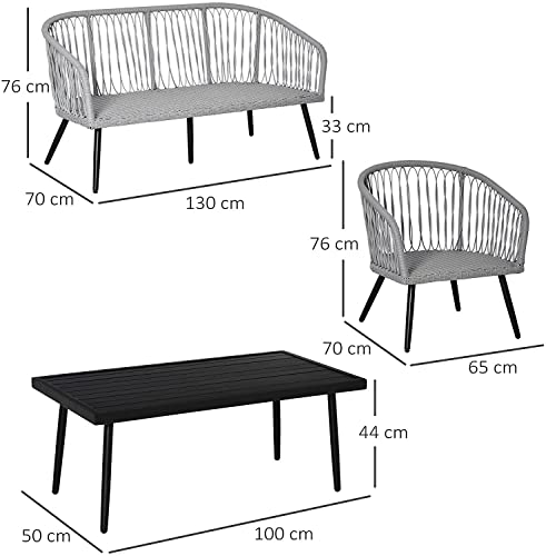 Image of LOCCUS 4 Piece Outdoor Rattan Patio Furniture Set, Garden Sofa Set with 2 Single Chairs, 1 Loveseat & Tempered Glass Coffee Table, All-Weather Wicker Conversation Set with Cushions for Backyard (Grey)