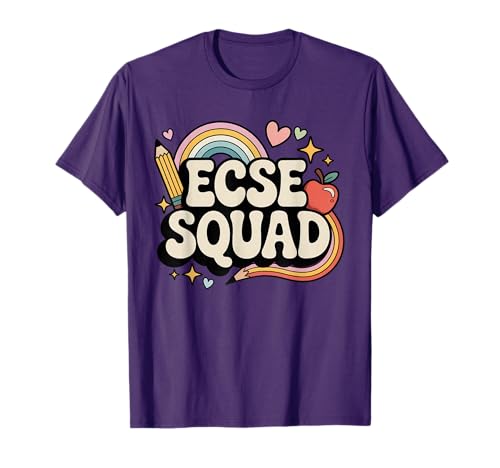 ECSE Squad Rainbow Pencil Apple Early Childhood Team T-Shirt
