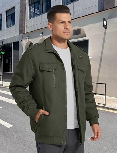 Image of CRYSULLY Men's Winter Casual Thicken Multi-Pocket Field Jacket Outwear Fleece Cargo Jackets Coat