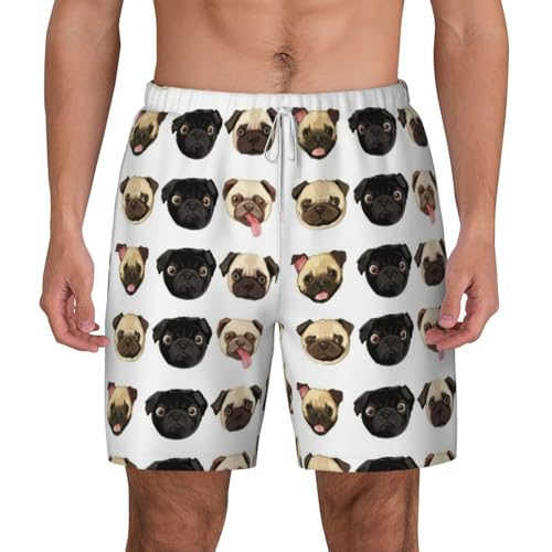 Short de plage EdWal homme double couche jaune noir avec imprimé carlin de bain