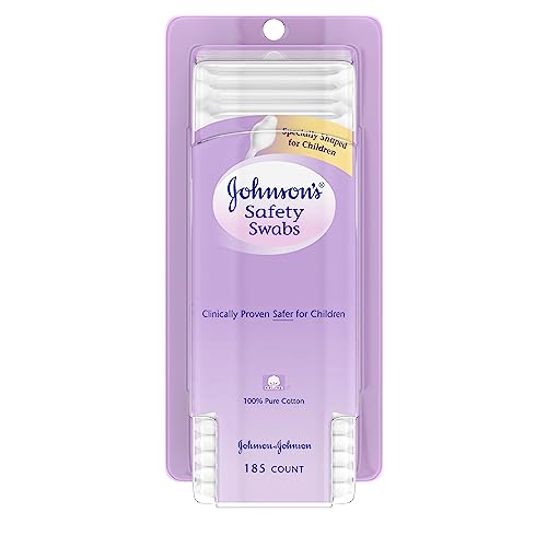 Johnson's Safety Ear Swabs for Babies and Children made with Non-Chlorine Bleached Cotton for a Gentle Clean, 185 ct (Pack of 2)