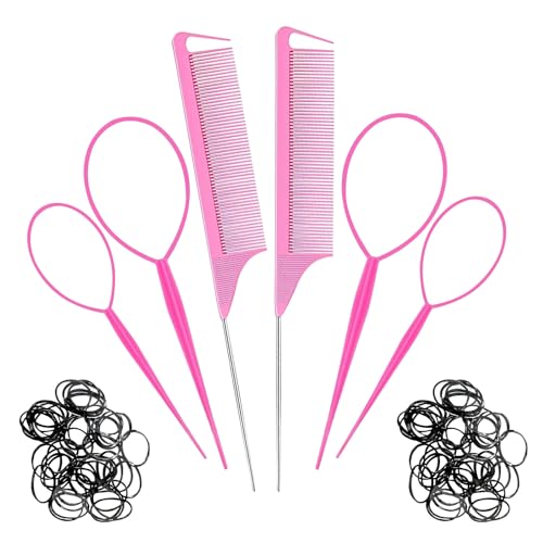 EUPSIIU 6 Piezas Accesorios de Peluquería para el Cabello, Hair Styling Tool, French Braid Tool, Hair Design, Ayuda para El Peinado, Herramienta de Trenzado de Cola de Caballo para Mujeres (Rosa)