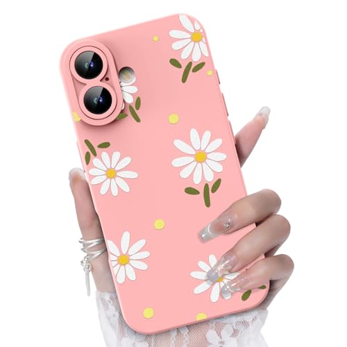 CASBST Compatible with iPhone 17 Phone Case, Fashion Flower Pattern Design Girls Women Liquid Silicone Cover, Slim Shockproof and Scratch-Resistant Soft Case for iPhone 17- Pink