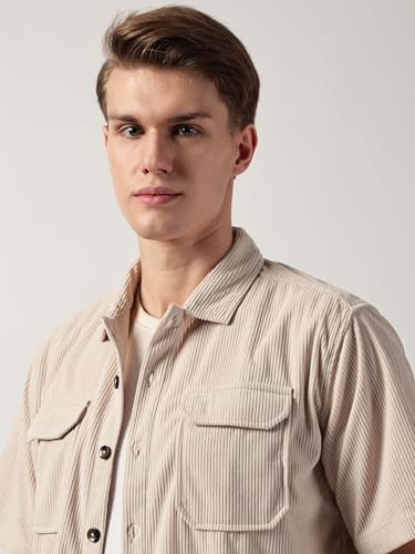Image of Thomas Scott Men's | Solid | Half Sleeve | Regular Fit | Polyester-Blend | Double Flap Pocket | Spread Collar | Casual Shirt