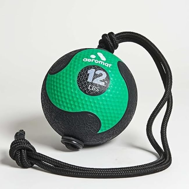Aeromat Elite Power 39 Rope 12 lb Medicine Balls for Exercise - 9 Dia Workout Ball, Weighted Exercise, Weight Wall Color-Coded Ball with (Green)
