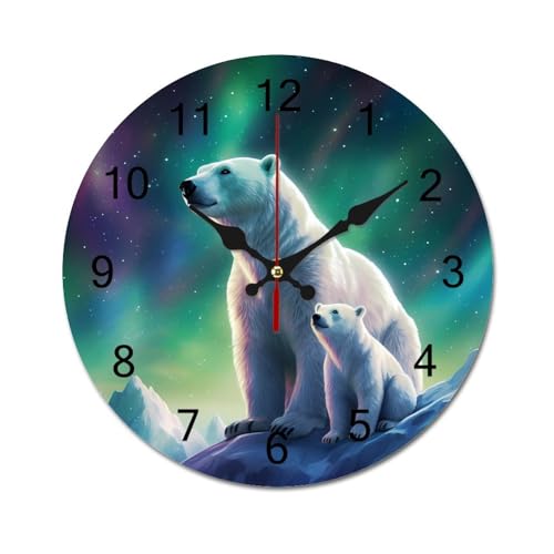 Horloge murale en bois ours polaire style rétro rustique grand format 60 cm
