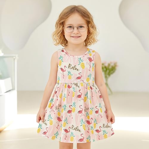 Image of Toddler Little Girls Casual Dresses Short Sleeve Crew Neck Graphic Cartoon Dress for 2-8 Years