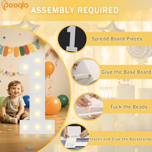 Image of Pooqla 2.4FT Light Up Numbers for 50th Birthday Decorations for Her Him, Marquee Numbers 2.4 Feet Tall Party Decor for Gifts, Mosaic Big Sign for 50th Birthday Party Backdrop Decor, Large Number 50