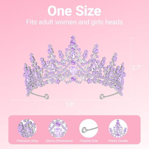 Tiara Crown for Women, Headband Hair Accessories for Birthday Wedding Party Costume (D-Purple)