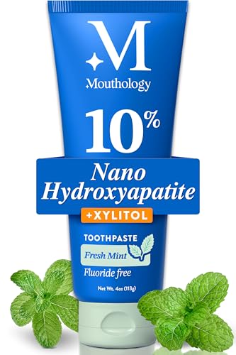Mouthology Dentifricio con nanoidrossiapatite al 10% (senza fluoro), naturale, rimineralizzante, sbiancante, per denti sensibili, senza SLS, dentifricio con nanoidrossiapatite e xilitolo coppia