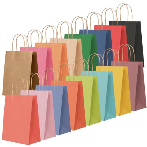 NADSSJL Geschenktüten 24 Stück Papiertüten Kraftpapiertüten mit Henkel für Einkaufen Hochzeiten Verpackungen Partys Geburtstag Weihnachten 15 x 8 x 21 cm