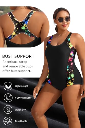 Image of Aqua Eve Plus Size Swimsuits Athletic One Piece Bathing Suit for Women Tummy Control Slimming Swimwear