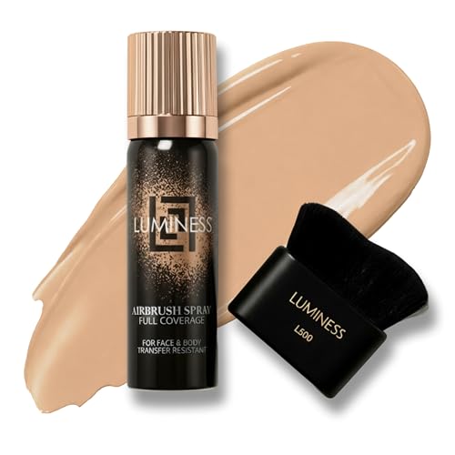 LUMINESS Transfer Resistant Airbrush Body Coverage Perfector/w Kabuki Brush - Tattoo Cover Up Makeup Waterproof Full Coverage Foundation for Leg and Body Bronzer & Tattoo Concealer 18-Hour Wear