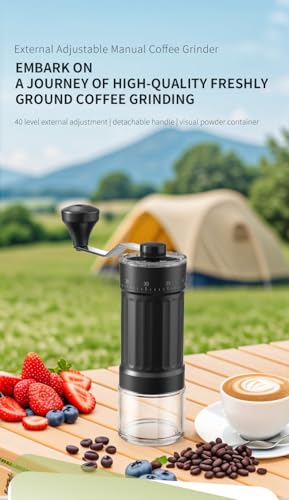 Image of Manual Coffee Grinder Hand Grinder with Ceramic Burr and Glass Jar, 6 Adjustable Settings, for Espresso French Press Pour Over Cold Brew, Portable Travel Coffee Grinder