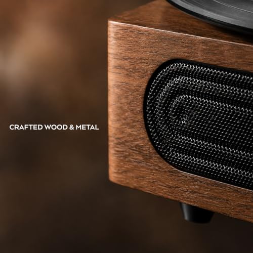 Image of Vinyl Record Player with Built-in Stereo Speakers Vintage 3-Speed Belt-Driven Turntable with Bass /Treble Control, Headphone Jack, RCA & AUX Outputs, Walnut
