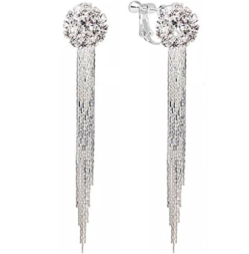 Women Clip On Earrings White Gold Plated Fashion Tassel Unique Cocktail Earrings Gift