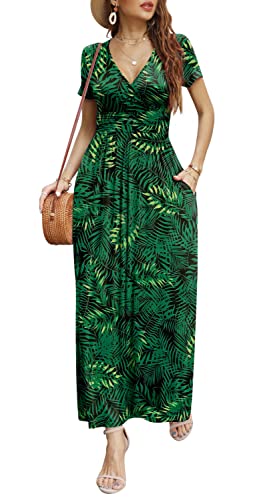 Image of CATHY Maxi Dresses for Women Short Sleeve V-Neck Casual Long Summer Wrap Dress with Pockets