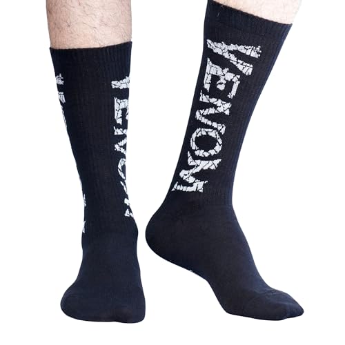 Image of SOCKSXPRESS Marvel Venom Men's Crew Socks | Black | Official licenced Marvel | Special Edition Comfort, Combed Cotton with Reinforced Heel & Arch Support | Sinister Style & Everyday Wear | Pack of 2