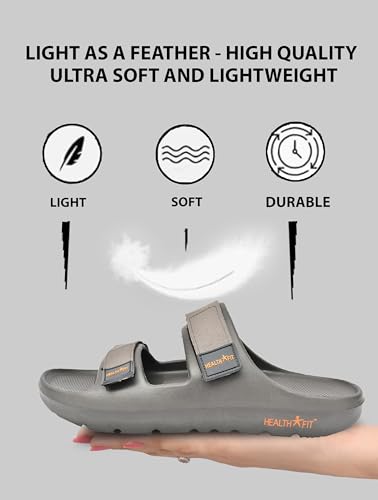 Image of HEALTH FIT Extra Soft Premium Classic Cushion Sliders /Slipper footbed with Double Adjustable Strap Comfortable Light Weight Anti-Skid Waterproof Stylish Flip Flops for Men's HF153