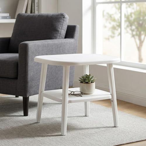 Image of Nilkamal Arena Plastic Side Table with Storage Shelf | End Table | Corner Table | for Home, Living Room, Office, Balconies, Patios | Milky White