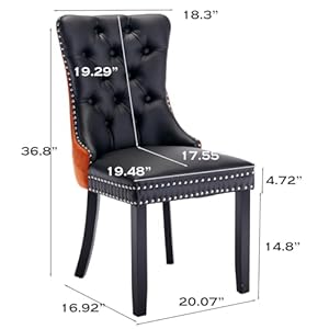 SoarFlash Leather Dining Chairs Set of 2, Tall Back Side Chair, Modern Upholstered Side Chair with Button Back Ring, Solid Wood Legs (Black&Orange) SoarFlash Leather Dining Chairs Set of 2 Tall Back Side Chair Modern Upholstered Side Chair with Button Back Ring Solid Wood Legs BlackOrange
