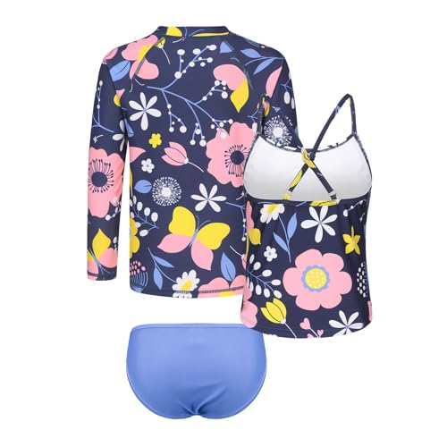 Image of Girls 3 Piece Swimsuits Set Long Sleeve Rash Guard for Girls Tankini Bathing Suits Beach Swimwear 3-16 Years