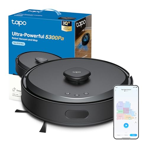 Tapo RV30 Max Robot Aspirapolvere Lavapavimenti con Mappatura 5300Pa, Doppia Navigazione LiDAR +IMU, Zone No-Go e Muri Virtuali, Controllo APP&Alexa&Google, Arrampicarsi fino a 22mm