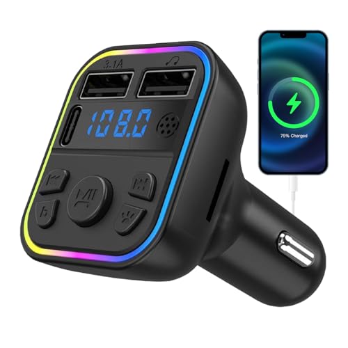 Adaptateur Błuetooth Véhicule - Chargeur Rapide USB & Transmetteur FM, Kit Mains-Libres, Lecteur Musique MP3 Radio sans Fil avec Lumières RGB | pour Allume-Cigare Automobile, Supporte Carte TF Et Clé
