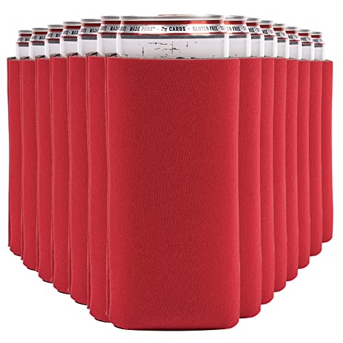 Image of Slim Can Cooler Sleeves (30-Pack) Soft Slim Can Koolie for White Claw Seltzer & Slim Beer - HTV Sublimation Blanks for Vinyl Projects - Skinny Can Koolies Bulk - Tall Can Coolies for Slim Cans (Red)
