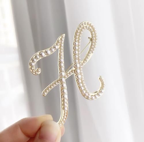 Image of Gold Initial Letter A-Z Brooch Pin Imitation Pearl Initial Letter Pin Gold 26 Alphabets Badges Breastpin for Women Girls Clothing Hat Bags Decor (H)