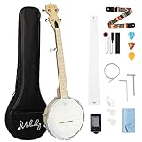 Mulucky B805 - Banjo Mini de 5 cuerdas, 66 cm, kit de viaje para principiantes, parte trasera sólida cerrada, con bolsa de concierto, afinador, púas, correa de cuerdas, B805