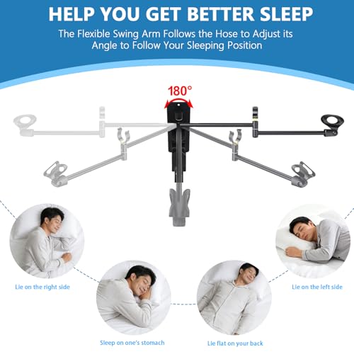 Image of CPAP Hose Holder for Bed (Wall-Damage-Free),CPAP Hanger for Hose and Mask,Rotating Telescopic Arm Prevents Tubing from Getting Tangled.Cpap Hooks Keep The Cpap Supplies Bedside Tidy.(Matte Black)