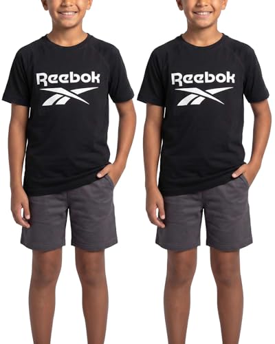 Image of Reebok 2 Pack: Boys Short Sleeve Raglan Cotton Crew Neck T Shirt Athletic Baseball Tee Tops Kids Teens Youth (6-18)